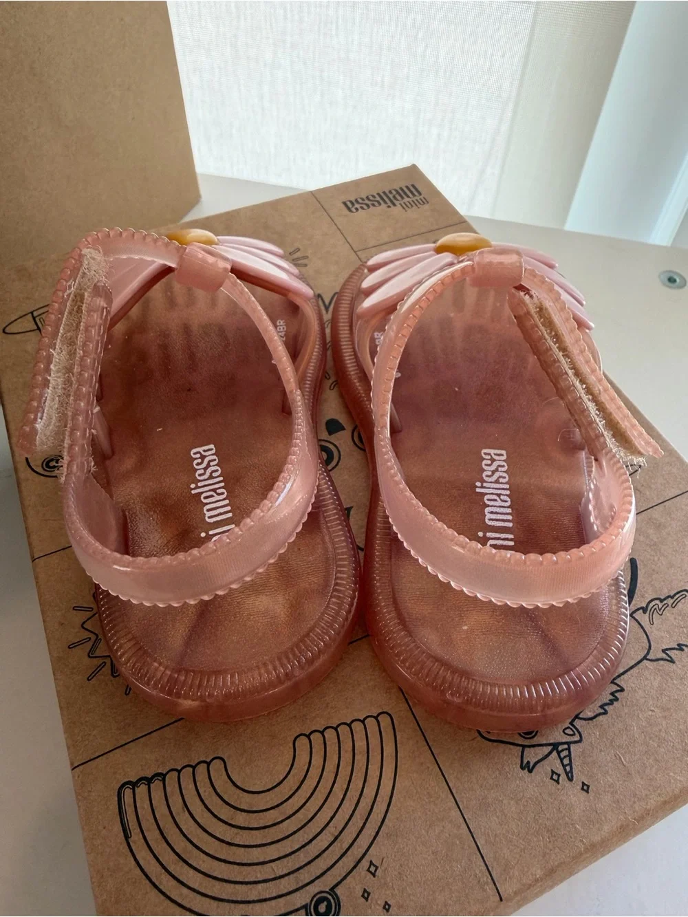 NWOT Mini Melissa Rose Gold Jelly Sandals with Pink Daisy Accent